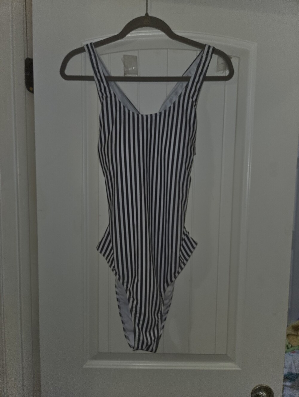 NWOT Black and White Vertical Striped One-Piece Swimsuit